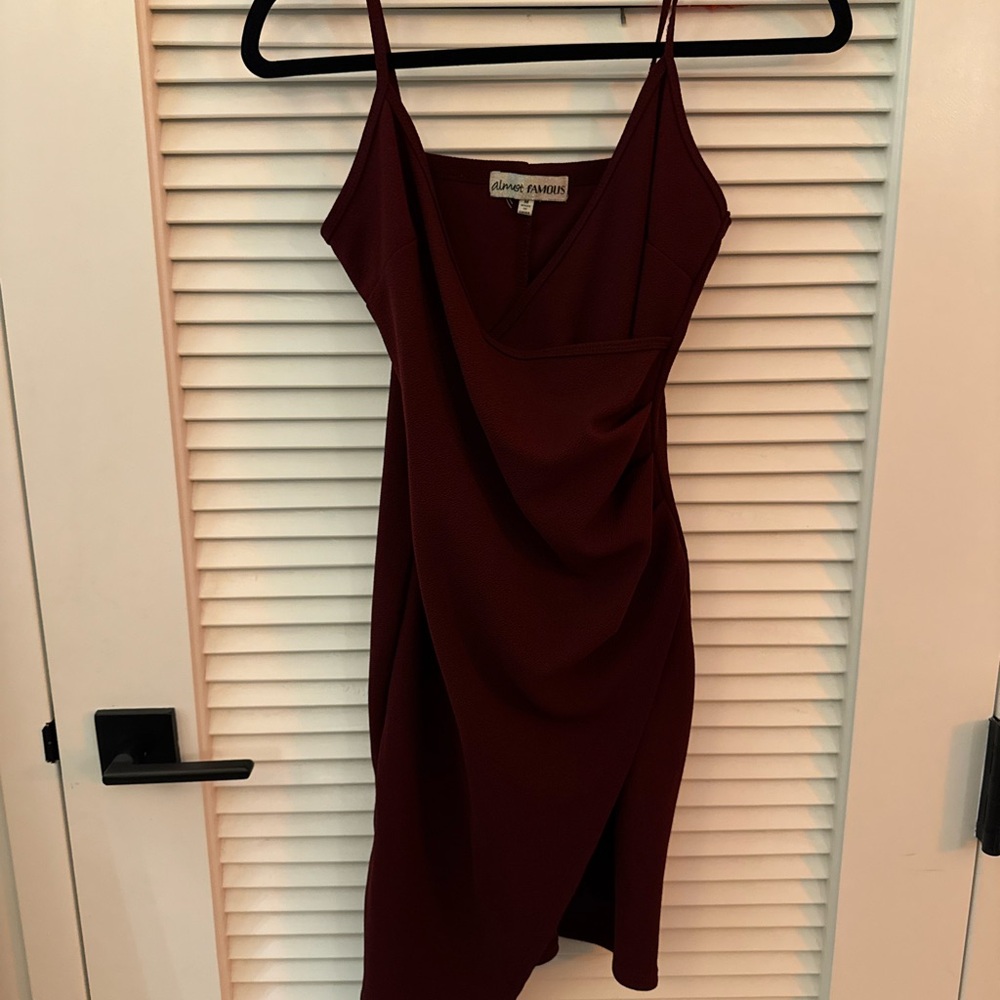 Burgundy Spaghetti Strap Midi Wrap Dress